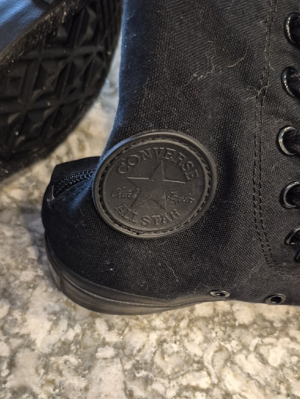 Converse All Stars Black Knee-High Lace-Up Canvas Boots with Pink Patch & Skull - Picture 5 of 13
